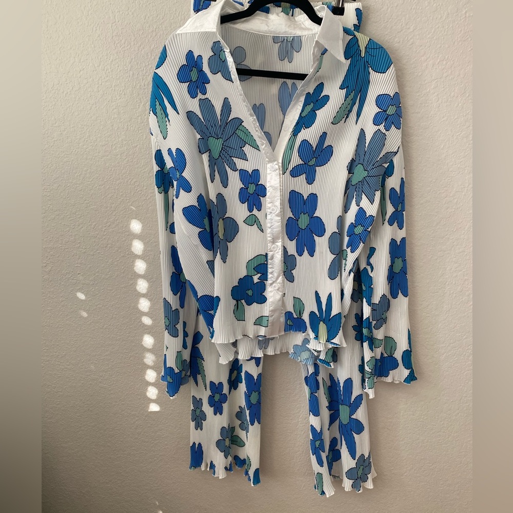 Amazon Floral Blue and White Jumpsuit